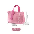 Pink insulated lunch bag with Happy Day print, large capacity 26.5x20x17cm - Thickened Aluminum Foil / Dopamine Pink
