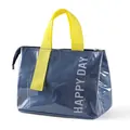 Insulated lunch bag in navy blue with yellow handles featuring HAPPY DAY text - Thickened Aluminum Foil / Dopamine Navy Blue