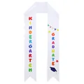 White satin kindergarten graduate sash with colorful rainbow lettering and motifs - Rainbow Art Font Kindergarten Graduation Sash