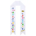 White satin kindergarten graduate sash with colorful letters and golden academic icons - Honor Graduation Cap Pattern Kindergarten Graduation Sash