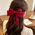 Eleganter roter Oversize Seidenhaarschleifen Clip mit langen Bändern für Mädchen - Große Einzelschleife / Burgunderrot
