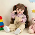 55cm lifelike reborn baby doll in pink stripe shirt and beige corduroy bunny overalls - Pink And White Striped Hair Transplant Suit / Doll Clothes (Outfit Only)