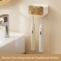 Wall-mounted brown transparent toothbrush holder with dual slots and dustproof cover - Double Slot Style (1 Pack) / Clear Brown