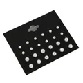 12-pair set of elegant white faux pearl stud earrings in varying sizes on black card - 12 Pairs White Pearl Style