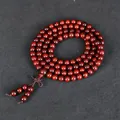 Blood Sandalwood Mala beads wrap bracelet with deep red wooden texture and brown tassel - Glass Bottom (20200527) / 108 Pieces/Pack / Gold Star Style (6mm)