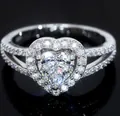 925 silver heart shaped moissanite halo ring with split shank and pavé diamonds - US 7 / Heart Split Shank Halo Style (R15048)