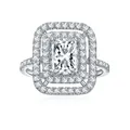 Radiant cut moissanite engagement ring in 925 sterling silver with double halo setting - US 7 / Rectangular Double Halo Style (R14088)