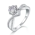 Luxury 925 sterling silver moissanite ring featuring a twisted band with pavé diamonds - US 7 / Intertwined Row Diamond Round Style (R14389)
