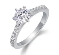 Classic silver moissanite ring with six-prong setting and side diamond accents - US 7 / Six-Prong with Side Diamonds Style (R13177)