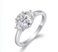 925 sterling silver three-stone ring with oval moissanite and half-moon side diamonds - US 7 / Oval Three Stone Classic Style (R13764)