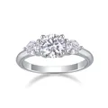 Three-stone moissanite engagement ring in 925 sterling silver with round brilliant cut stones - US 7 / Polished Band Three Stone Style (R13099)