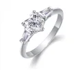 925 silver heart shaped moissanite ring with side rectangular accent stones - US 7 / Heart Main Stone with Accents Style (R13209)