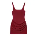 Mini robe corset sans manches bordeaux avec jupe froncée et décolleté carré chic - XS / Bordeaux