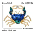 Creative blue enamel crab brooch pin with crystal detail, 3.2cm wide fashion accessory - Blue Green Gradient