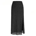 Jupe longue à pois avec fente latérale et taille élastique en noir et blanc chic - Noir à pois blancs