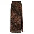 Jupe midi léopard à taille élastique avec fente latérale et ourlet en tulle noir - Imprimé léopard marron