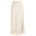 Jupe midi beige à pois avec taille élastique et une fente latérale élégante - Pois Bruns sur Fond Beige