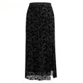 Jupe longue noire en mesh à taille haute avec motif floral et fente latérale - Flocage noir