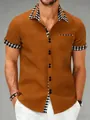 Men's casual short-sleeve shirt in brown with stylish gingham patchwork details. - S / Tops / Brown