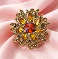 Broche tournesol vintage dorée avec cristaux colorés et strass pour manteau femme - Broche Florale Ambre