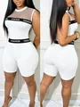Weißer ärmelloser Mesh-Jumpsuit mit FASHION-Buchstabenband für Damen in Slim Fit - S / Weiß