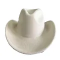 Classic cream white felt western cowboy hat with wide brim and structured crown - M (56-58cm) / Light Beige (169Q)