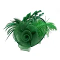 Elegant emerald green fascinator with delicate mesh floral detail and feather accents - Green