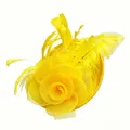Elegant bright yellow fascinator hat with mesh floral layers and feather accents - Yellow