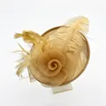 Elegant champagne gold mesh pillbox hat with mesh rose and delicate feathers for weddings - Gold