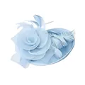 Elegant baby blue fascinator hat with mesh rose and feathers for wedding party - Light Blue