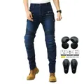 Jeans da moto slim da uomo blu scuro con pannelli elasticizzati e protezioni rimovibili - XXS / Blu