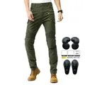Jeans da moto verde militare con tasche multiple e protezioni rimovibili per le ginocchia - XXS / Verde Militare