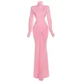 Robe longue rose à manches longues et col roulé avec détails froncés élégants - M / Rose