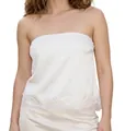 Elegant white satin tube top for women featuring a delicate eyelash lace hem design - White