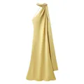 Robe longue élégante en satin de soie champagne avec dos nu et drapé latéral - S / Or