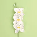 Handmade white crochet orchid with three flowers on green stem for home decor - Three Orchid Branches / White