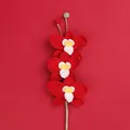 Handmade red crochet orchid bouquet with three vibrant flowers for home decor - Three Orchid Branches / Red