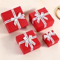 Set of four red jewelry gift boxes with white Crystal Jewelry printed ribbons - Letter Bow Red Handbag / 11*12*6 (Handbag)