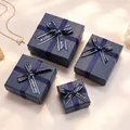 Dark blue starry gift box set with gold ribbon bow and Best Wishes lettering for jewelry - 5x5x3cm (With Sponge) / Starlight Navy Blue Style
