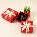 Red rose necklace and earrings set in a square gift box with ribbon and black lining - 5x5x3cm (With Sponge) / Noble Red (Gold Edge)