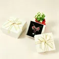 Red rose necklace and silver ring set in elegant cream jewelry boxes with gold bows - 5x5x3cm (With Sponge) / Cream White (Gold Edge)
