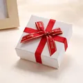 Square white textured jewelry box with red ribbon and golden Best wishes print - 5x5x3cm (With Sponge) / Starlight Pearl White Style