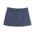 Navy blue pinstripe mini skirt with matching slim belt and silver metallic buckle - XS / Bottoms / Blue Stripe