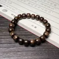 Bracelet bouddhiste en bois d'agar poli marron foncé avec perles en forme de tambour - Style Ancien Épuré / Modèle Ancien 8mm x 23 Perles