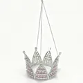 Silver baby crown pendant featuring pink rhinestones and triple silver hanging chains - Full Diamond Round 013 Silver and Purple (With String)