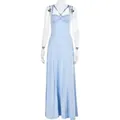 Nahaufnahme hellblaues figurbetontes Kleid mit elegantem Knotendetail und Falten am Ausschnitt - S / Blau