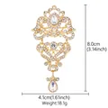 Luxury gold crystal brooch with white rhinestones and tassel, size 8.0cm x 4.1cm - XD826052-1-Gold Heavy Crown Heart