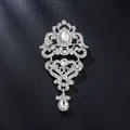 Luxurious silver crystal brooch with pear-shaped rhinestones in baroque style - XD826052-2-Silver Heavy Crown Heart