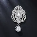 Luxury silver crystal brooch with teardrop glass stones and vintage rhinestone accents - XD826055-2-Silver Heavy Victorian