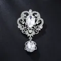 Silver crystal brooch with pear-shaped stones and baroque filigree pendant - XD826057-2-Silver Heavy Wreath Teardrop